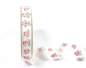 Pink Rabbits Grosgrain Ribbon, Bertie's Bows Rabbit Ribbon, Rabbits Polyester Ribbon, Ribbon for Baby Shower, Rabbit Ribbon for Papercrafts