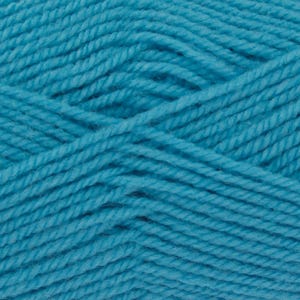 May include: Close-up of a skein of turquoise yarn. The yarn is tightly wound, with visible individual strands creating a textured surface. The color is a vibrant, solid turquoise, suitable for various knitting or crochet projects.