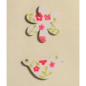 Pack de Fleurs en bois Oiseaux & Papillons, Embellissements Shabby Chic, Formes en bois imprimées, Formes de carterie, Embellissements Scrapbooking