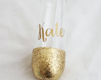 PERSONALISED Stemless Glitter Champagne wine glass Flute, keepsake, Birthday gift for her, 18th, 21st Birthday, 30th birthday,