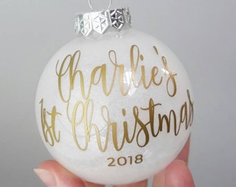 1st Christmas Bauble, Shatterproof Bauble, Childs first, Name Bauble, Christmas Tree Decoration, glitter baubles, Personalised tree Ornament