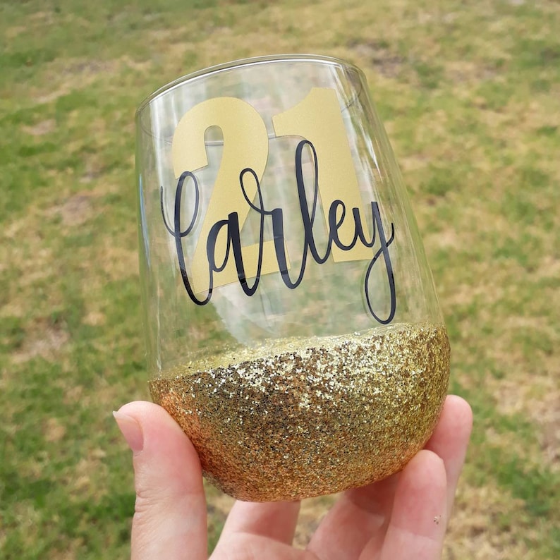 PERSONALISED Glitter Wine Glass Birthday Gift for Her 18th Etsy Australia
