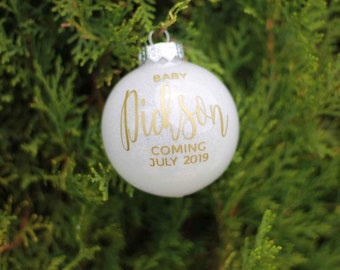 Pregnancy announcement Christmas Bauble, personalised Shatterproof Bauble, Tree Decoration, glitter baubles, Personalised tree Ornament