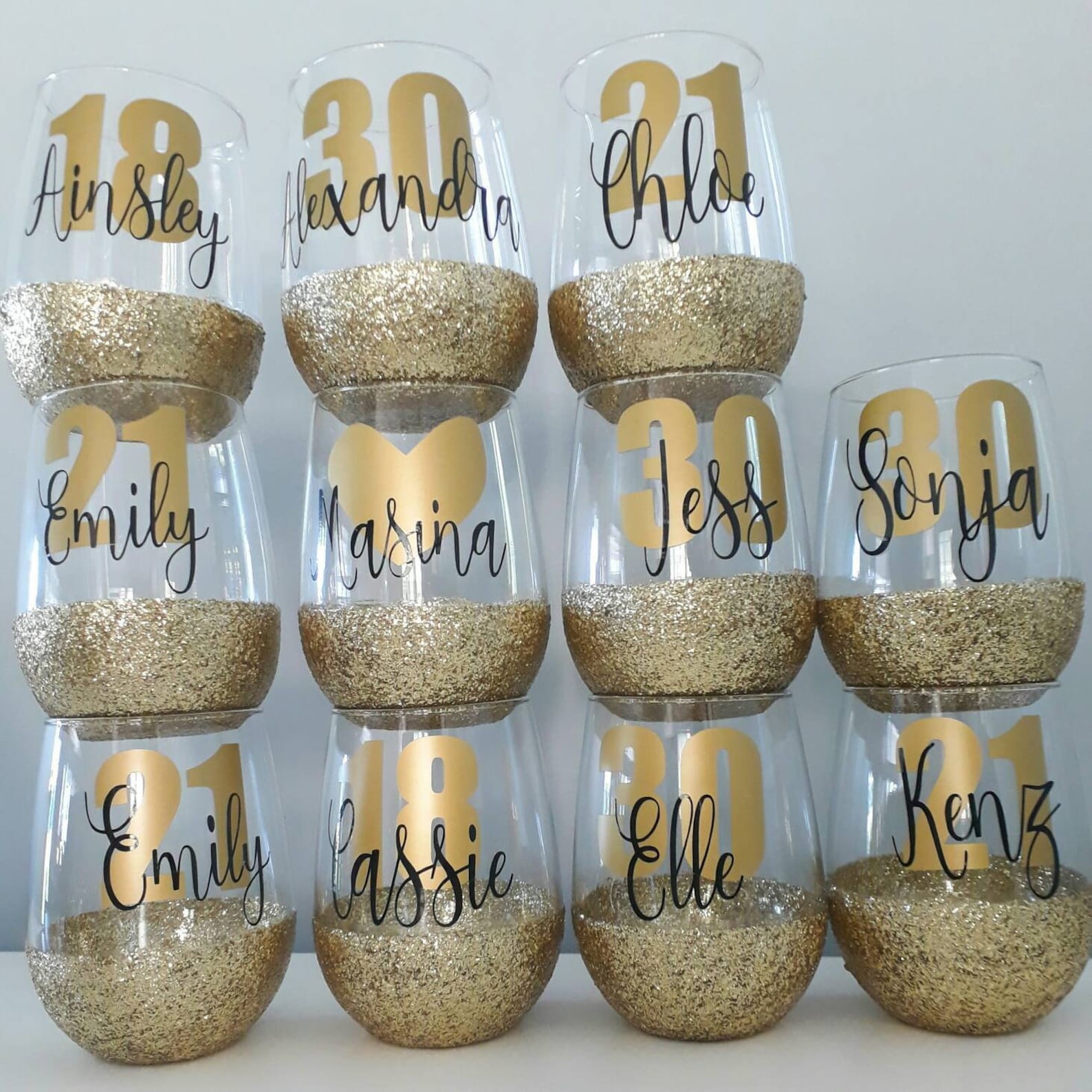 PERSONALISED Glitter wine glass Birthday gift for her 18th ...