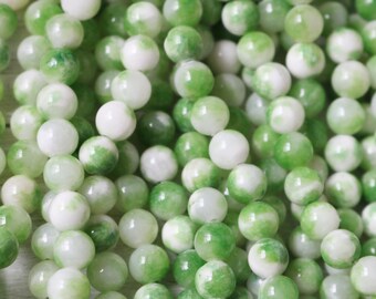 6mm Jade, Green & White, Jade Beads, Jade Gemstone Beads, Light Green Beads, Mountain Jade, Candy Jade, Custom Jewelry Supply,