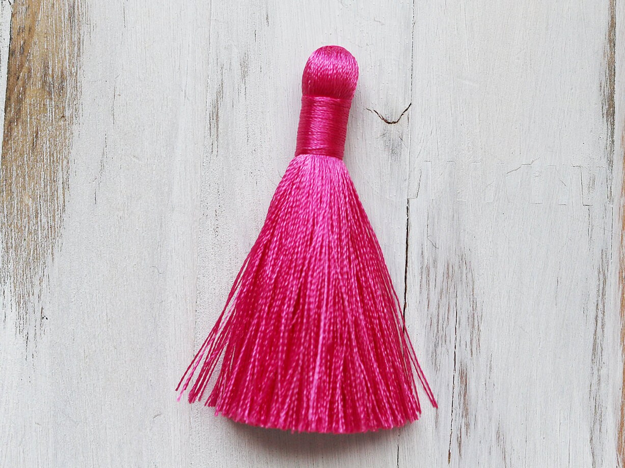 Set of 2 2 inch Tassel Neon Pink Tassel Silk Tassels Etsy