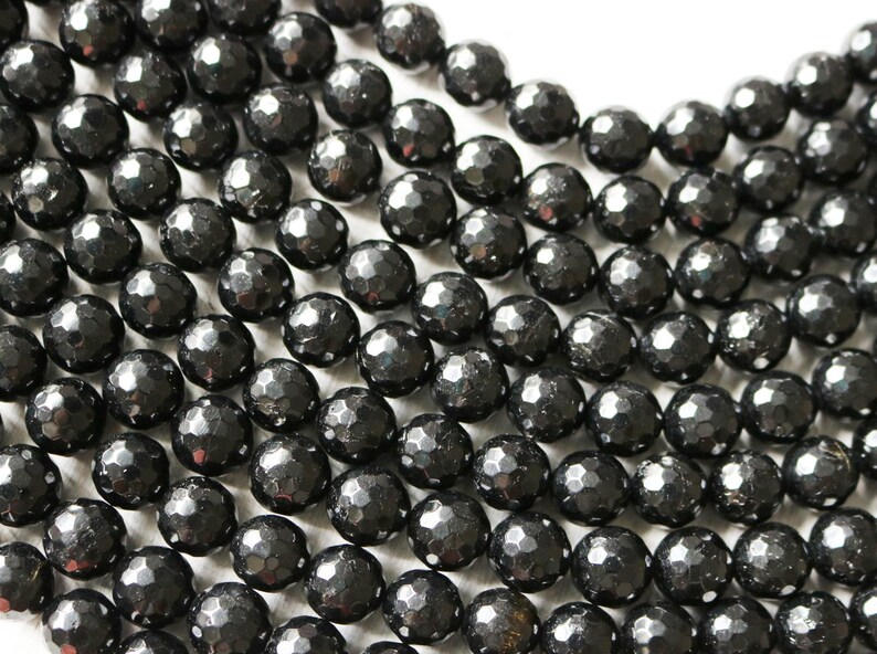 40 beads. 10mm Black Beads full strand 16 inches approx Faceted Gemstone Tourmaline Gemstone 10mm Black Tourmaline
