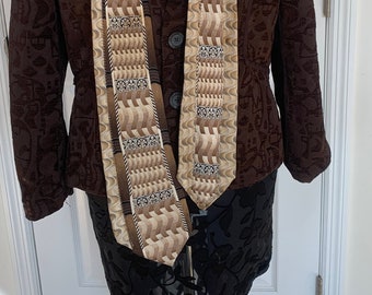 Upcycled tie scarf, Brown and tans trippy scarf