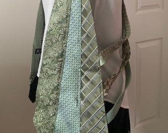 M Green Upcycled tie vest tunic, women’s recycled neckties top, woven back