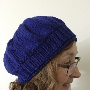 Superwash merino wool beanie, blue hand knit hat