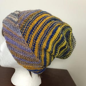 Wool Spiral Slouchy Hat, Bold Gray White Blue Yellow Twisted  display picture 3