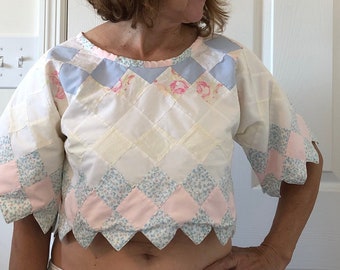 Pastel Quilt crop top , tablecloth crop blouse