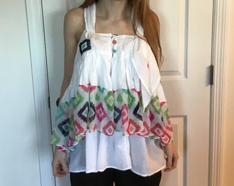 S Colorful slip top with button front, festival baby doll shirt