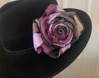 Purple, black gray Upcycled men’s tie rose brooch , mother's day flower gift
