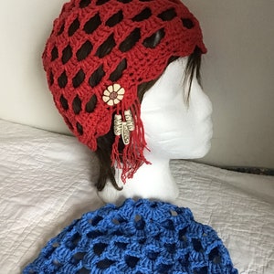 Open Crochet spring cloche, cotton grab and go hippie beanie