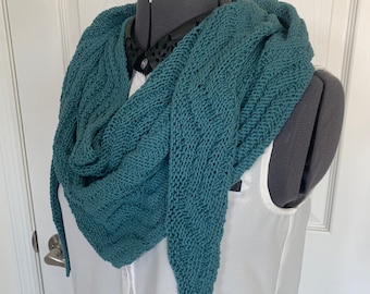 All cotton scarf, hand knit shoulder wrap with soft thin cotton