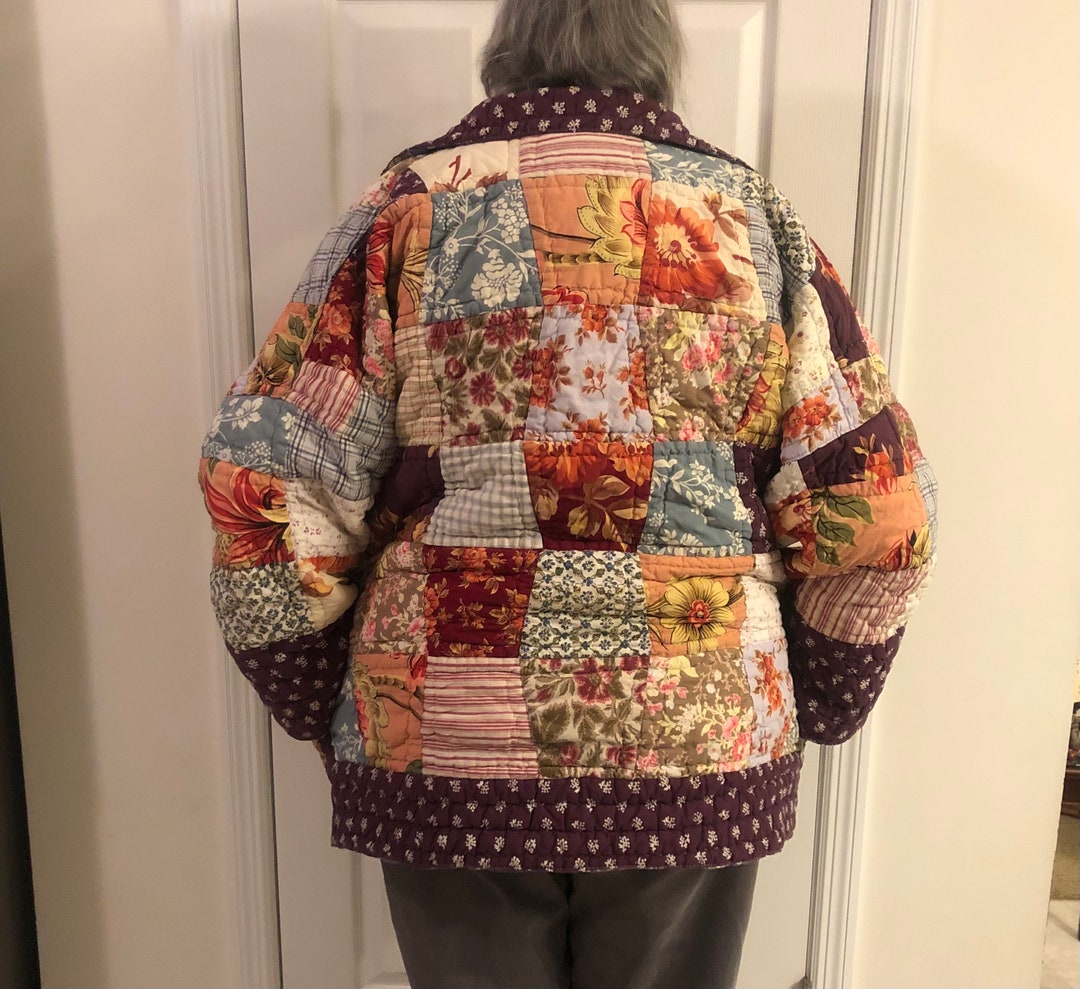 Upcycled Quilt Jacket Peach Purple Cottage Core Chore Coat Etsy