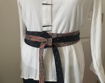 Long obi belt, coordinating black and berry neckties