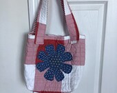 Medium quilt bag, flat bottom reusable tote or Upcycled purse