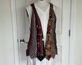Customized S-L size, fall colored Upcycled tie vest, woven back