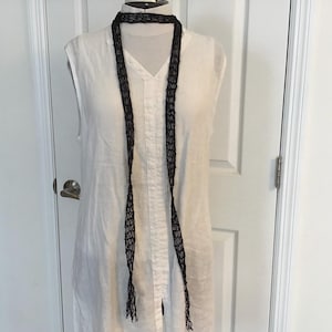 Recycled Denim Choker Scarf: Hand Knit Fringe Tie Necklace