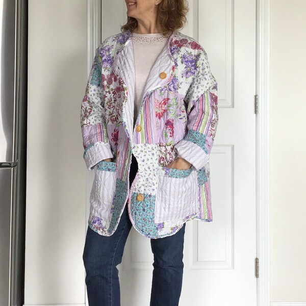 Up to 2XL Reversible quilt jacket, Plus faux patchwork quilted shabby chic coat