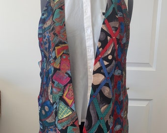 S Colorful Upcycled tie vest in abstract patterns, woven back tunic