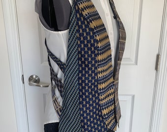 M Blue, black, gold Upcycled tie vest tunic, women’s woven back top