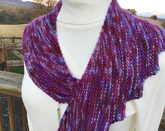 Hand knit wool scarf, Purple shoulder wrap