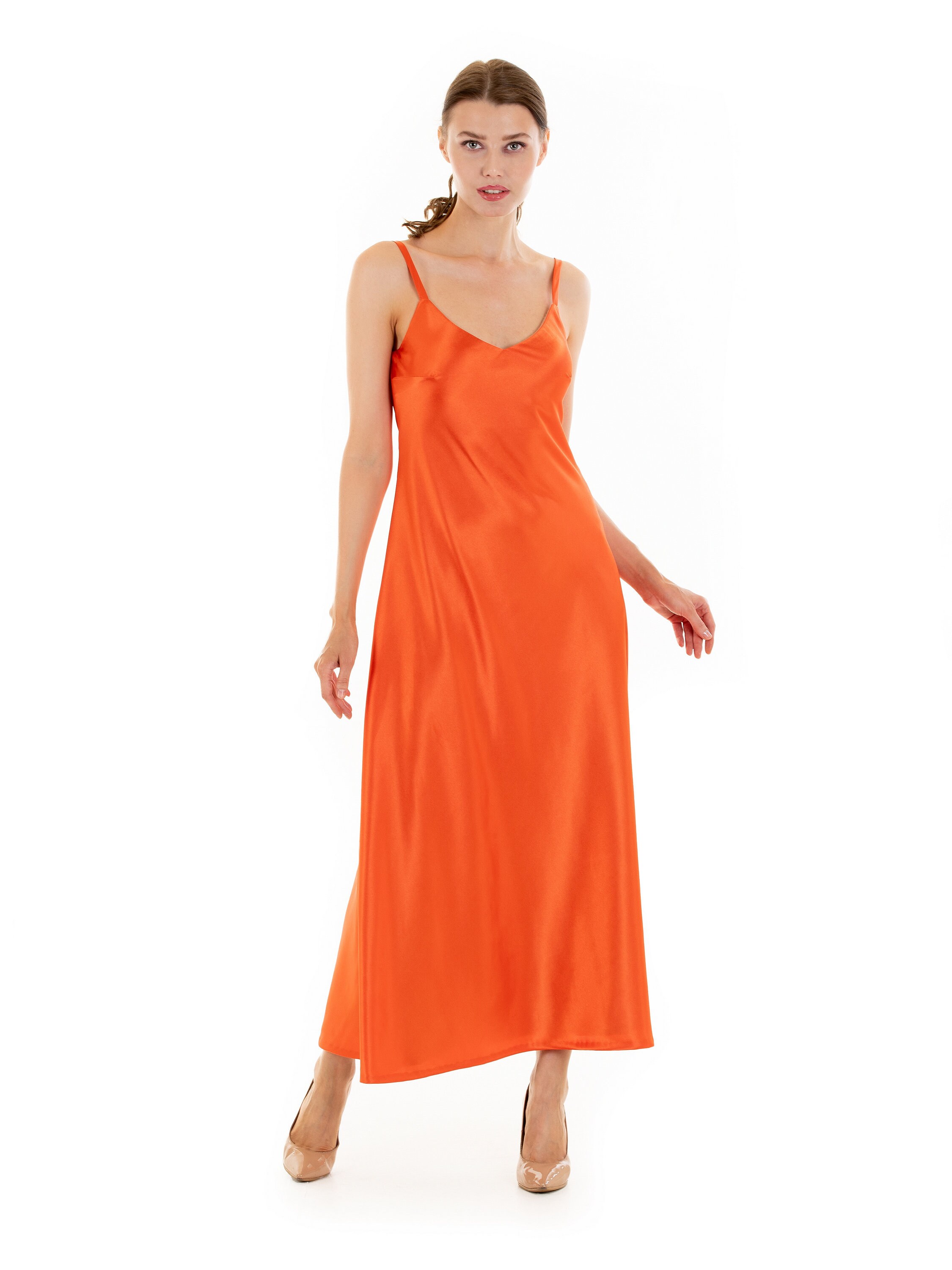 Slip satin dress orange slip dress strapy dress long formal Etsy