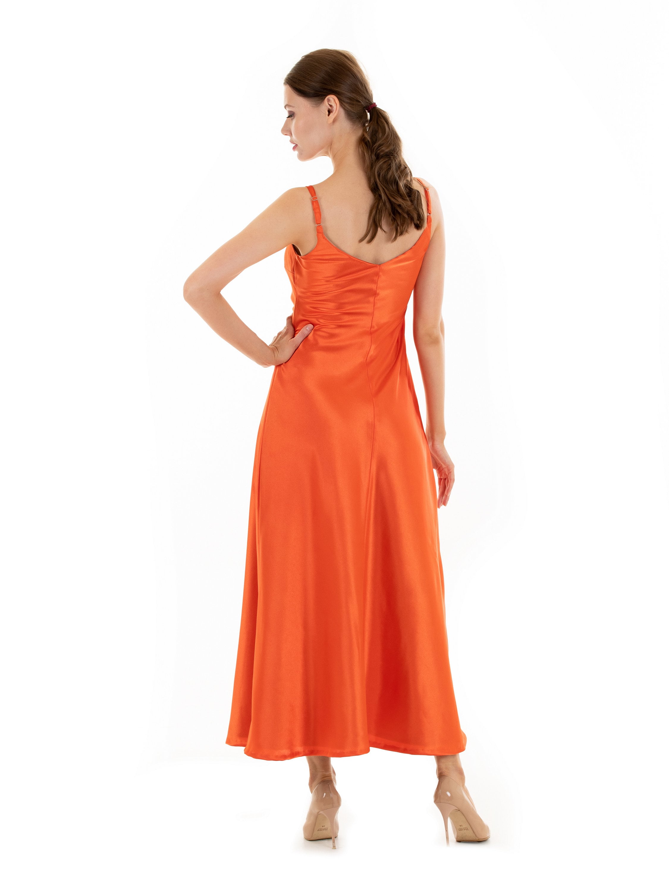 Slip satin dress orange slip dress strapy dress long formal Etsy