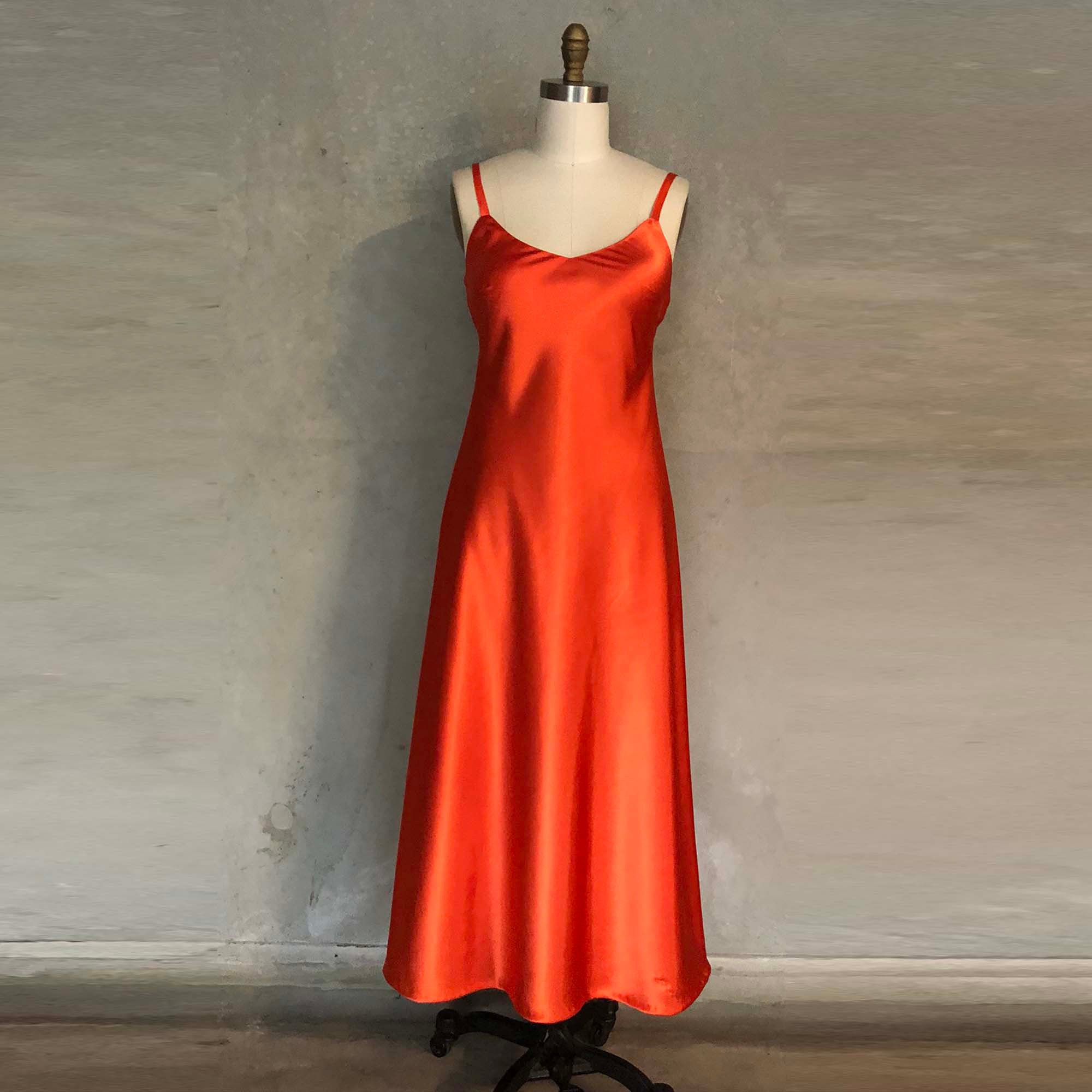 Slip satin dress orange slip dress strapy dress long formal Etsy