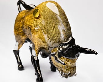 Murano Glas Stier mit 24 Karat Gold - Kunst Skulptur Made in Venedig Italien
