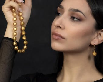 Kette + Ohrringe aus Muranoglas und 24k Blattgold – handgefertigt in Venedig