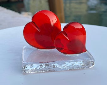 "Herz auf ""Ice"" Murano Glas - Wunschgravur möglich, Geschenkbox inklusive."