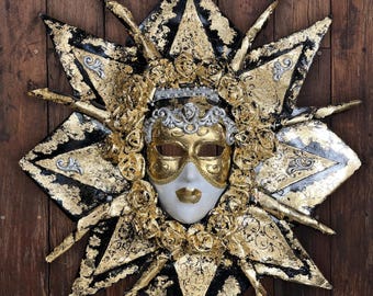 Luxus Venezianische Wandmaske - Handgefertigte Maske aus Papiermaché mit 24k Blattgold