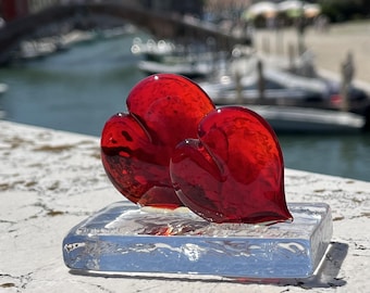 Heart on "Ice" Murano Glass - Custom engraving available, Gift Box included