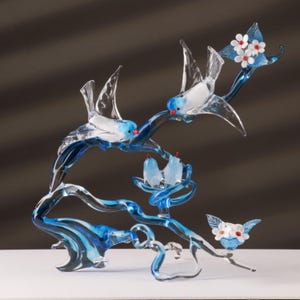 Murano Glas Vogel Skulptur Vierköpfige Familie - Handgefertigt in Murano (Italien)
