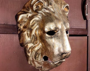 Lion Mask Paper Mache 24k Gold Leaf - Venetian Luxury Gift with Certificate of Authenticity
