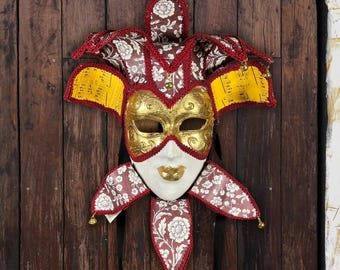 "Authentische venezianische Maske aus Pappmaché ""JOLLY ROSE"" - handdekoriert mit Blattgold"