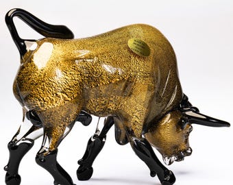 Murano Glass Bull with Gold 24k - Art Sculpture Made in Venice Italy