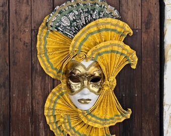 Venezianische Maske Wanddekoration "VIVALDI" Pappmache 24k Blattgold - Luxus Geschenk für Musik Liebhaber & Musiker