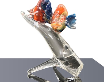 Murano Glass Birds on Branch “AURORA” – Artwork Sculpture Handmade in Venice Italy