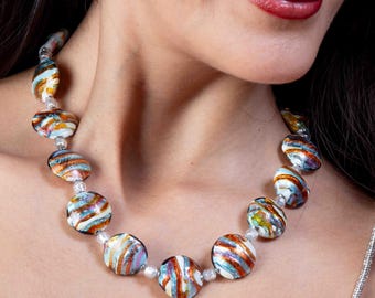 Muranoglaskette mit Blattsilber – Geschenkbox & Zertifikat Made in Italy