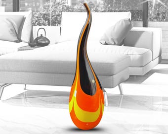 Mundgeblasene große Muranoglas-Vase "FIAMMA VITREA": Wunschgravur möglich - Made in Italy