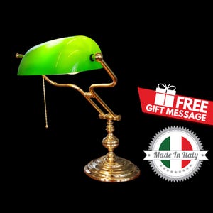 Italian Luxury Bankers Lamp "BOTTICELLI" - Original brass desk lamp Made in Italy - Churchill Ministerial Lawyer Lamp (FREE SHIPPING)