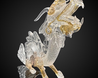 Murano Glas Drache „AETHERIA“ mit 24k Gold – Luxuriöse Skulptur handgefertigt in Venedig Italien