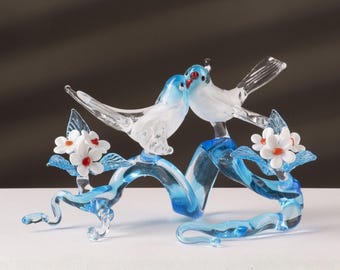 Murano Glass Birds on Branch – Handmade in Italy Certificate Included