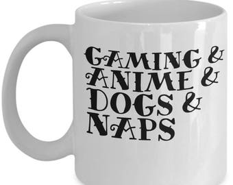 Gaming Anime Dogs Naps 11 Oz Coffee Mug,  coffee cup, Gift for Gamers, Pet Lovers, Cartoons, Gaming Gift, Mug Geek Nerd Funny Humor Manga