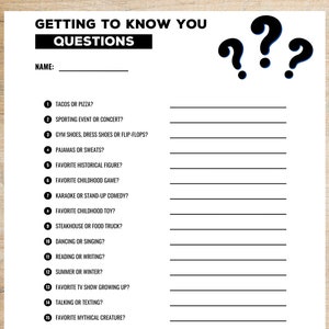 Getting to Know You Questions Printable About Me Favorites Icebreaker Getting to Know You Questions Printable About Me Favorites Icebreaker